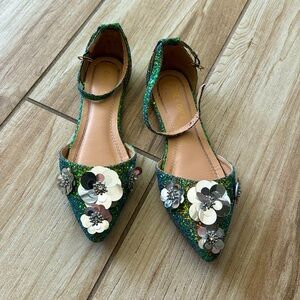Chase and Chloe Floral Sequin Glitter Point Toe Flats
